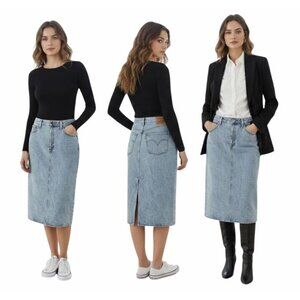 ⭐Levis High-Rise Back Slit Denim Skirt 34 Light Wash Button & Zipper Closure New